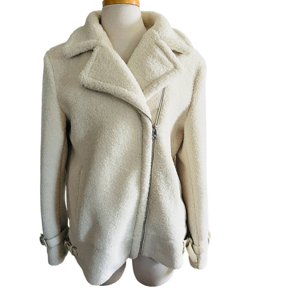 Ralph Lauren Faux Shearling Teddy Oversized Bomber Jacket Cream Size L NWOT